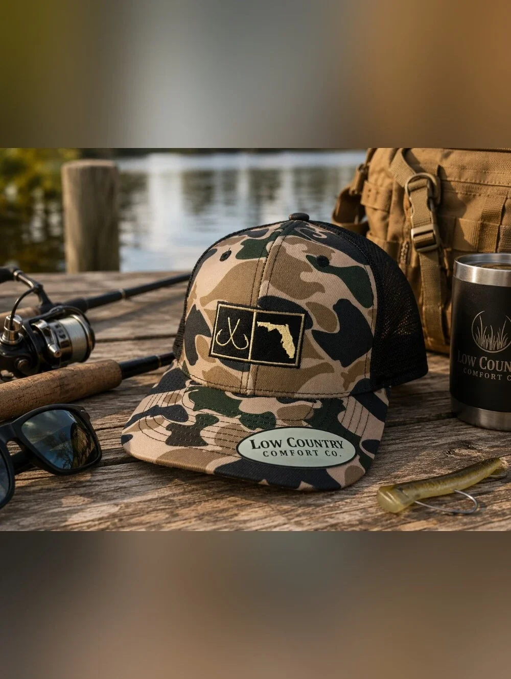 🎣 Florida Fishing Trucker Hat 🌴 Low Country Comfort Co Camo Snapback Hooks